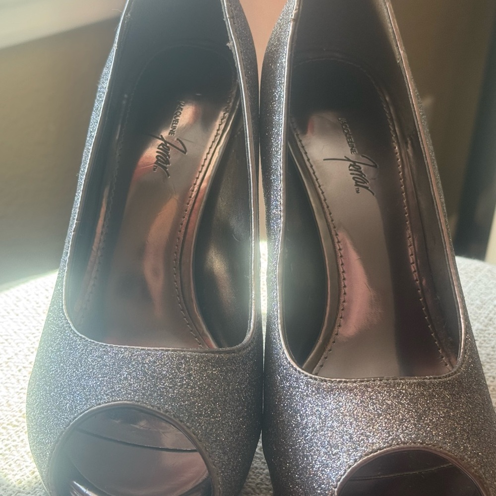 Jacqueline Ferrar Women's Glitter Peep-Toe Heels - Silver 6 1/2